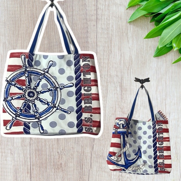 Brighton NEW - S.S. Brighton Tote - Nautical - Red, Blue, White - Anchor - large - Picture 1 of 7